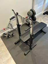 Steel Bench Press Weight Bench with Barbell Rack/Uprights, Home Use, Black