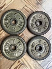 Rare Vintage WEIDER 4x 5 Lbs BARBELL Iron WEIGHT PLATES 1" Fit, Lovely Patina 😊