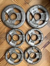 Rare Tri Grip 2x 2.5kg, 4x 1.25kg Golds Gym iron Weight Plate 2” Olympic BARBELL