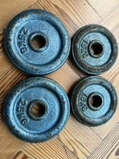 Vintage BODY SCULPTURE colour iron Weight Plates 2x 2.5kg, 2x 1.5kg  1" barbell