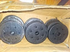 Black standard durable plastic weight plates 2kg and 1.25kg. Set of 12