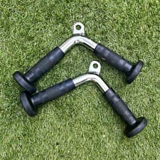 Cable Machine Handle Pair (2) Rubber Grip Cable Handles Black & Silver