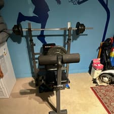BodyMax Workout Weight Bench with Barbell Rack & Leg Extension, Black/Grey
